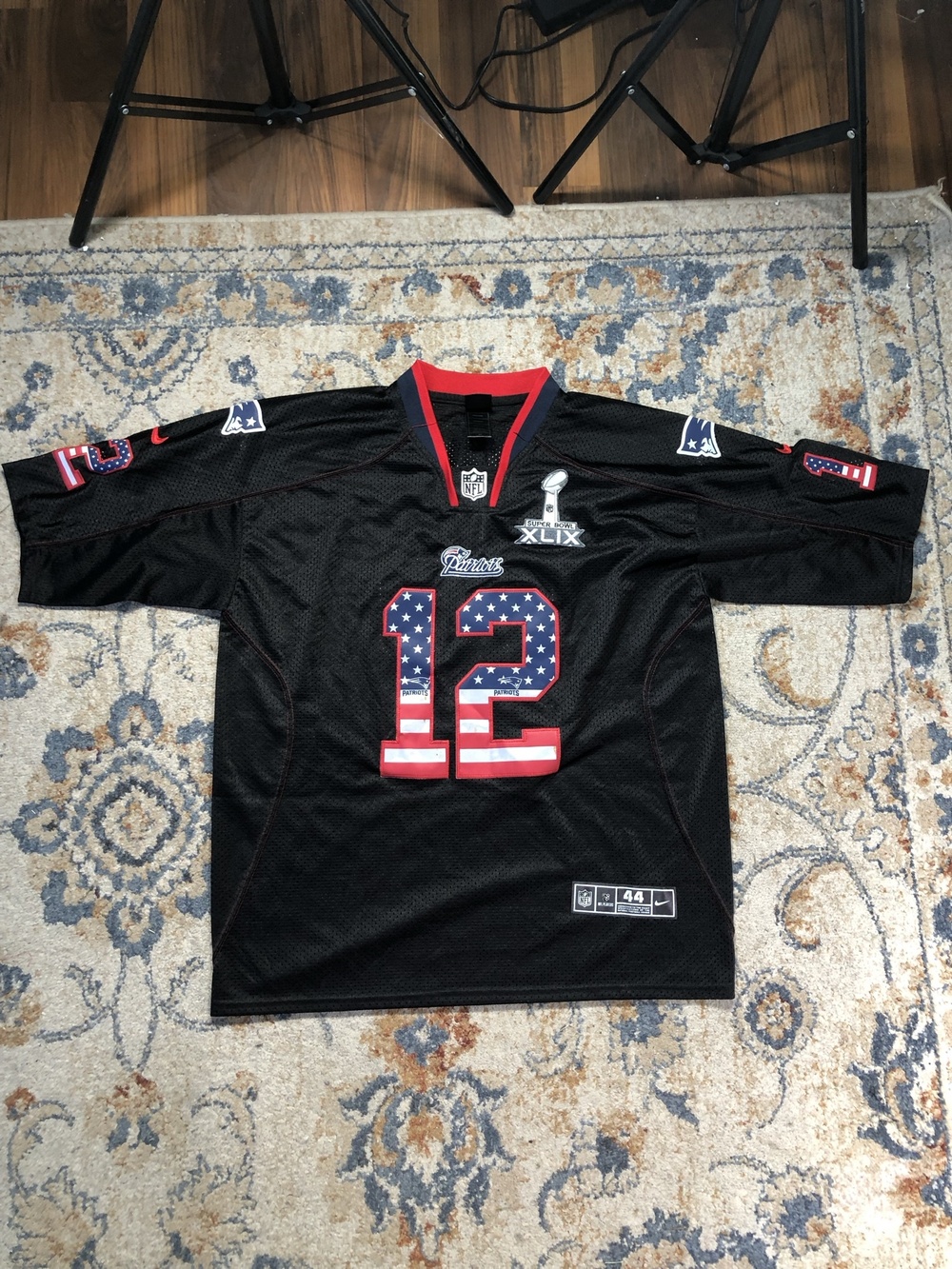 New England Patriots Football Jersey Mens 44 Black NFL Nike On Field Brady 12